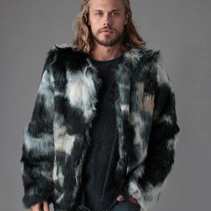 SpiritHood Marble Fox Faux Fur Bomber Jacket, L